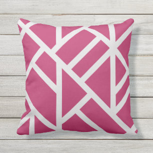 Moderne magenta en witte Abstracte stripes Buitenkussen