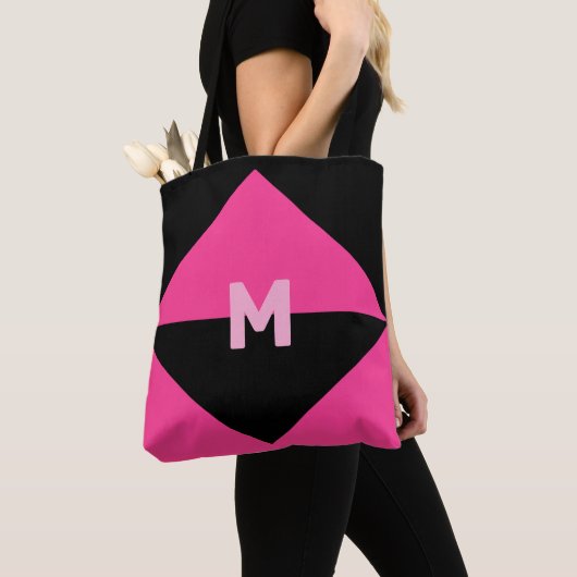 Moderne magenta en zwart tote bag (Dichtbij)