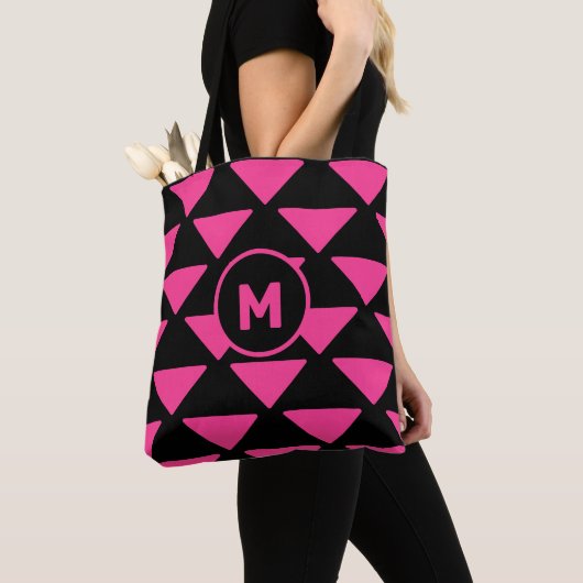 Moderne magenta en zwart tote bag (Dichtbij)