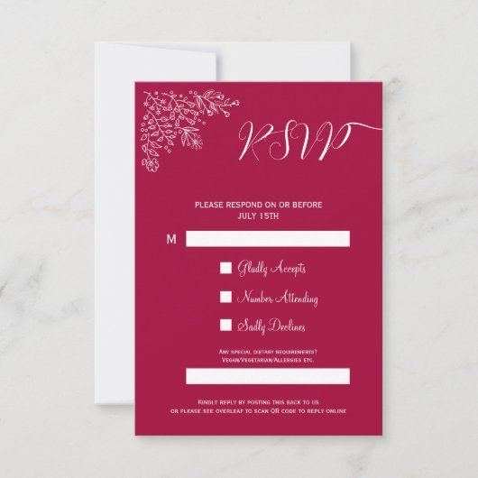 Moderne Magenta Floral Islamic QR Code RSVP Card Kaart (Voorkant)