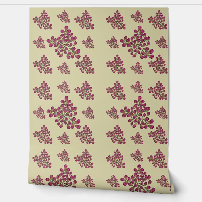 Moderne Magenta & Groene Botanische Bladbehang – Behang (Afrollen)