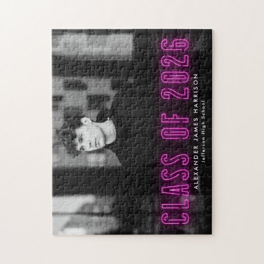 Moderne Magenta Neon Klasse van 2025 Afstuderen Fo Legpuzzel (Verticaal)