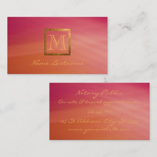 Moderne magenta Oranje Abstract goudmonogram Visitekaartje (Voorkant / Achterkant)