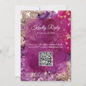 Moderne Magenta Pruim Goud QR-code Trouwkaart Kaart (Achterkant)