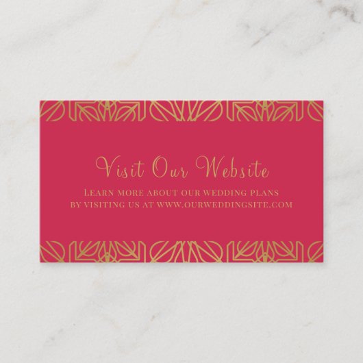 Moderne Magenta Red Gold Wedding Enclosure Kaart (Voorkant)