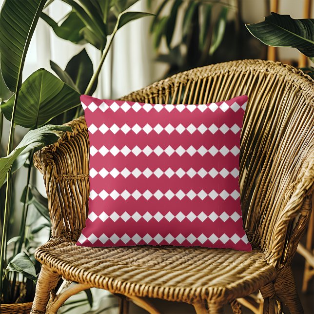 Moderne Magenta Rode Geometrische Patroon Kussen (Creator heeft geüpload)
