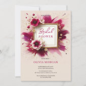 Moderne magenta roze bloemen goud lijst Bruid Kaart (Voorkant)