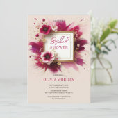 Moderne magenta roze bloemen goud lijst Bruid Kaart (Staand voorkant)