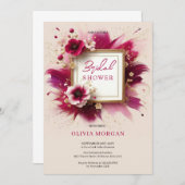 Moderne magenta roze bloemen goud lijst Bruid Kaart (Voorkant / Achterkant)