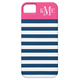 Moderne magenta roze marinestripes - aangepast mon iPhone 16 hoesje