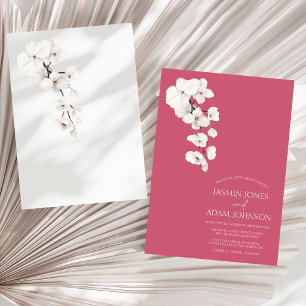 Moderne Magenta Roze Witte Orchidee Bloemige Trouw Kaart