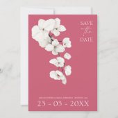 Moderne magenta roze witte orchideeën bloemen brui save the date (Voorkant)