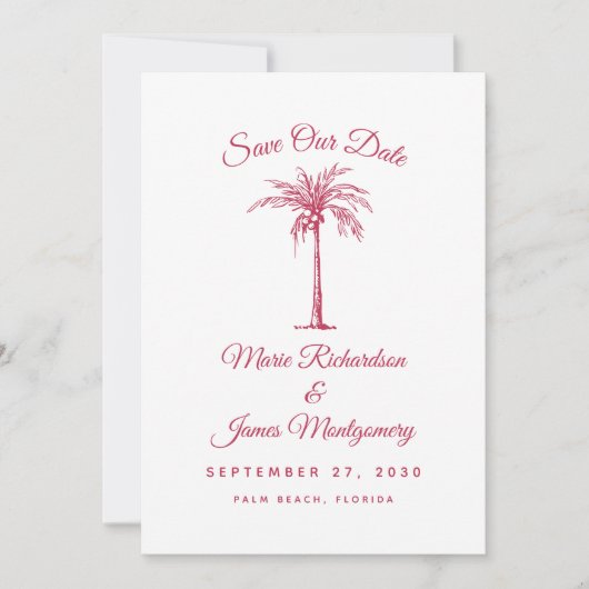 Moderne Magenta Strand Bruiloft Save the Date (Voorkant)