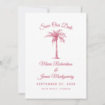 Moderne Magenta Strand Bruiloft Save the Date