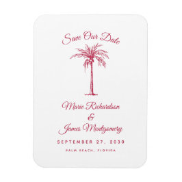 Moderne Magenta Strand Bruiloft Save the Date Magneet