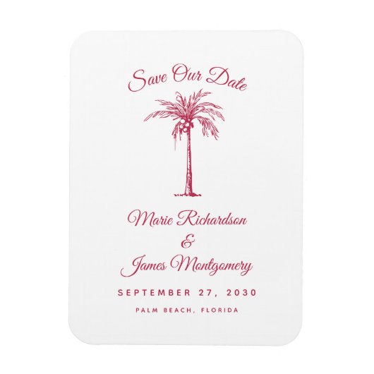 Moderne Magenta Strand Bruiloft Save the Date Magneet (Verticaal)