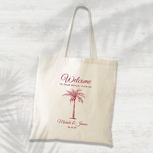 Moderne magenta tropische palmboom - Welkomstwoord Tote Bag