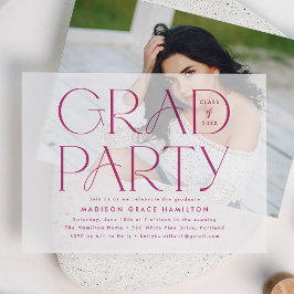 Moderne Magenta Typografie Graduation Party Vellum Uitnodigingen