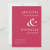 Moderne magenta typografie save the date (Voorkant)