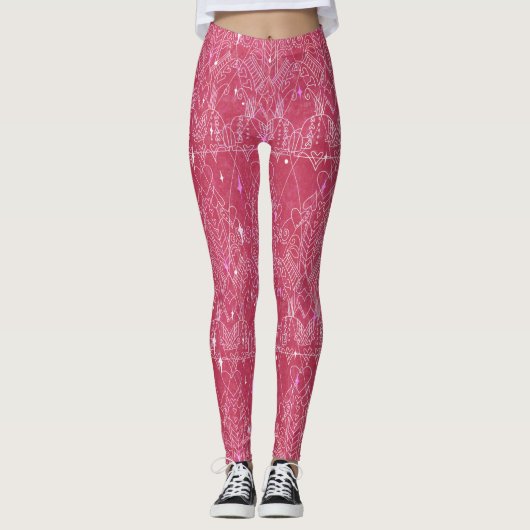 Moderne magenta Valentijn met kant-en-klaar zicht Leggings (Voorkant)