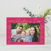 Moderne Magenta van het Manuscript Foto Valentijns Feestdagenkaart (Staand voorkant)