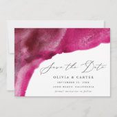 Moderne Magenta-Waterverf golven Save The Date (Voorkant)