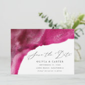 Moderne Magenta-Waterverf golven Save The Date (Staand voorkant)