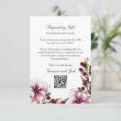 Moderne magenta witte bloemen groen met betrekking informatiekaartje (Staand voorkant)