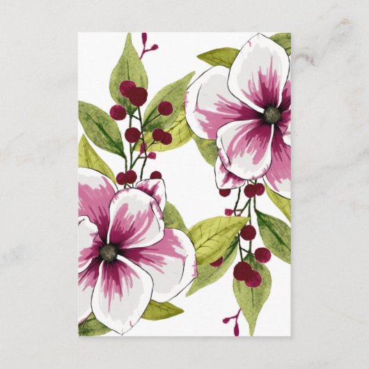 Moderne magenta witte bloemen groen met betrekking informatiekaartje (Achterkant)