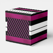 Moderne magenta zwarte witte strepen bedankdoosjes (Achterkant)