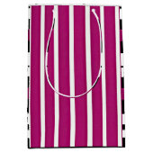 Moderne magenta zwarte witte strepen medium cadeauzakje (Voorkant)