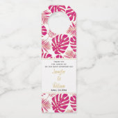 Moderne magenyta roze, gouden tropische bladeren b flessenhanger (Voorkant)
