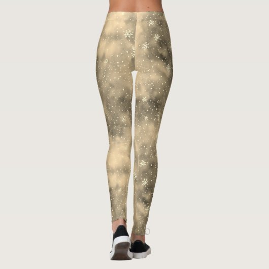 Moderne Magic Gold Winter Sneeuwpatroon Waterverf Leggings (Achterkant)