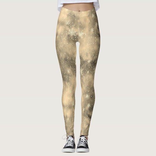 Moderne Magic Gold Winter Sneeuwpatroon Waterverf Leggings (Voorkant)