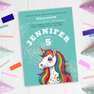 Moderne Magische Regenboog Eenhoorn Paard op Aqua  Kaart