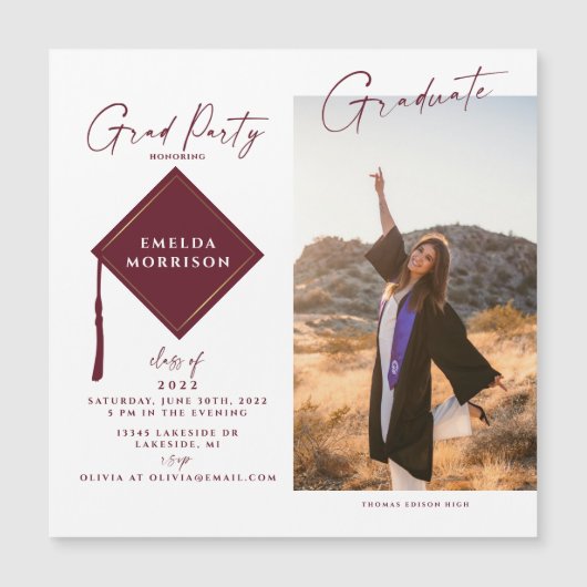 Moderne Magnetische uitnodiging voor foto-Afstudee (Voorkant)