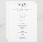 Moderne Magnolia Art Zwart Wit Huwelijksceremonie Programmakaart (Voorkant / Achterkant)