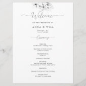 Moderne Magnolia Art Zwart Wit Huwelijksceremonie Programmakaart (Voorkant)