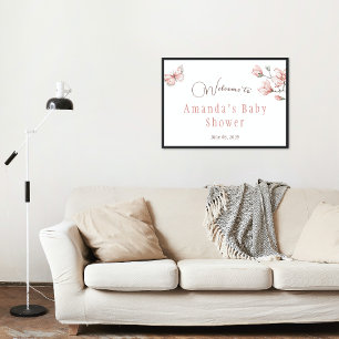 Moderne Magnolia Blush Roze Vlinder Baby Shower Spandoek