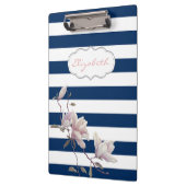 Moderne Magnolia op marineblauw Stripes-gepersonal Klembord (Links)