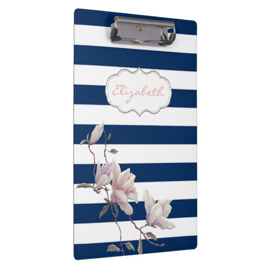 Moderne Magnolia op marineblauw Stripes-gepersonal Klembord (Rechts)