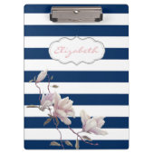Moderne Magnolia op marineblauw Stripes-gepersonal Klembord (Voorkant)