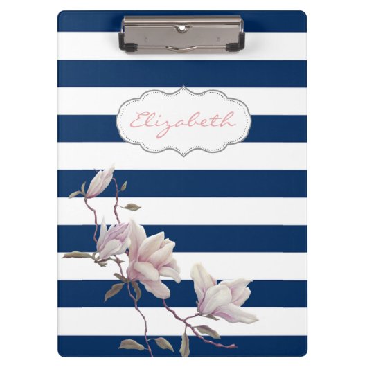 Moderne Magnolia op marineblauw Stripes-gepersonal Klembord (Voorkant)