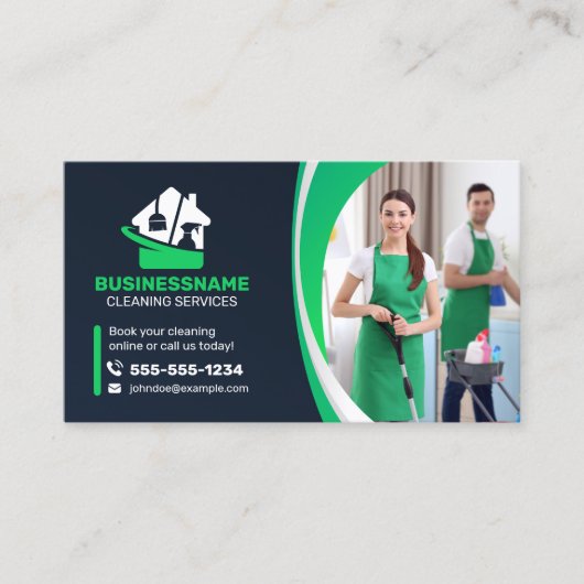 Moderne Maid House Schoonmaak Huishouding Janitori Visitekaartje (Voorkant)