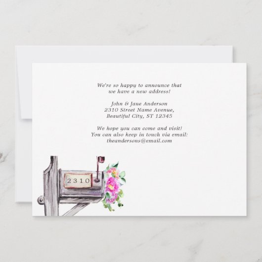 Moderne mailbox Floral Waterverf New Home Moving Aankondiging (Achterkant)