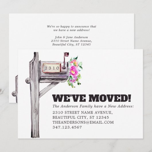 Moderne mailbox Floral Waterverf New Home Moving Aankondiging (Voorkant / Achterkant)