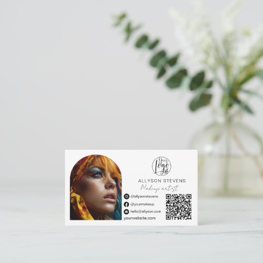 Moderne make-up 3 foto Social Media Logo qr code Visitekaartje (Staand voorkant)