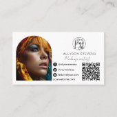 Moderne make-up 3 foto Social Media Logo qr code Visitekaartje (Voorkant)
