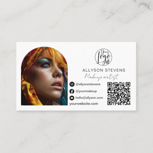 Moderne make-up 3 foto Social Media Logo qr code Visitekaartje (Voorkant)