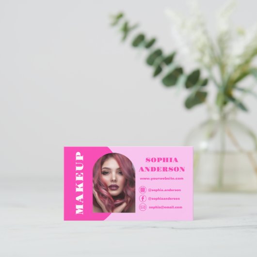 Moderne Make-up Arch Hot Roze Foto Logo Visitekaartje (Staand voorkant)